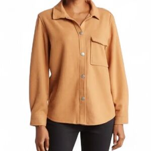 Como Vintage Women’s Solid Single Pocket Felt Shirt Jacket Camel Fall Autumn